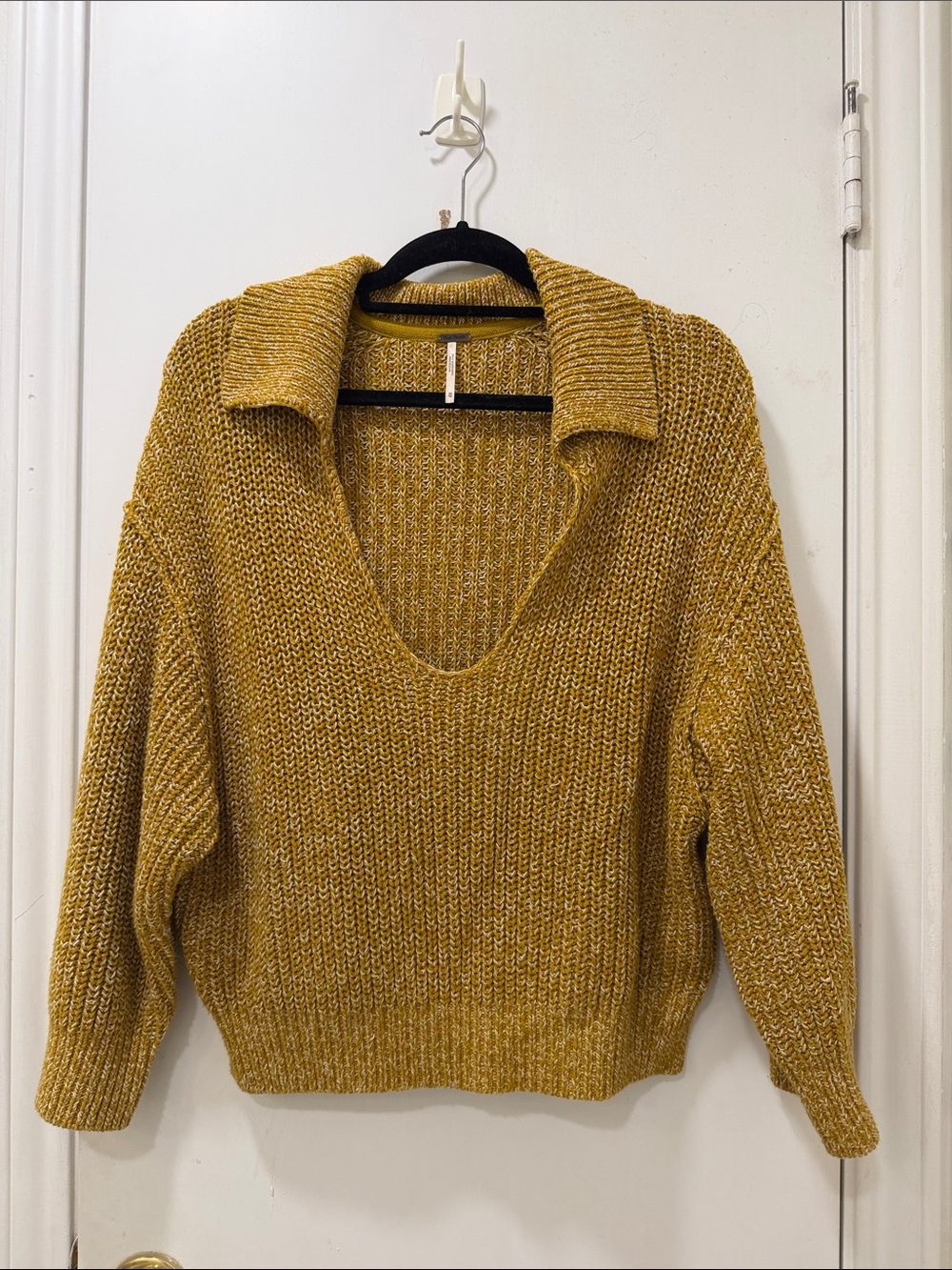Free People Marigold V-Neck Fold-Over Collar Sweater